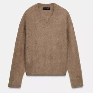 NWT ZARA WOOL BLEND V NECK KNIT SWEATER SMALL